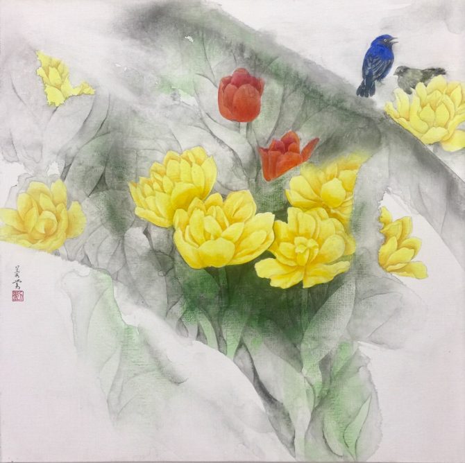 2019 北京世園會＂花開五洲＂劉蓉鶯69國名花彩墨個展系列