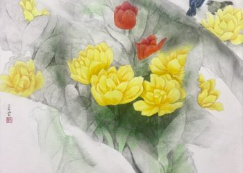 2019  北京世園會＂花開五洲＂劉蓉鶯69國名花彩墨個展系列