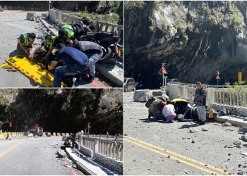 中橫驚傳落石災害  2重機騎士連人帶車遭砸送醫