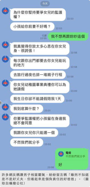 現任女友要求男友載小孩與她選一個，男子霸氣回應「分手」
