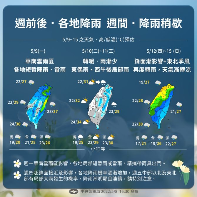首波梅雨鋒面將報到！連4天降雨注意防災　北部低溫探1字頭