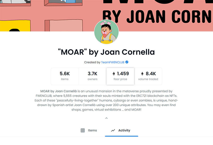 「MOAR BY JOAN CORNELLÀ」攻佔OpenSea第一名的新NFT項目