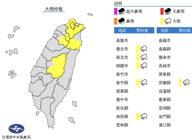 外出小心劇烈天氣！6縣市大雨特報　注意雷擊、強陣風