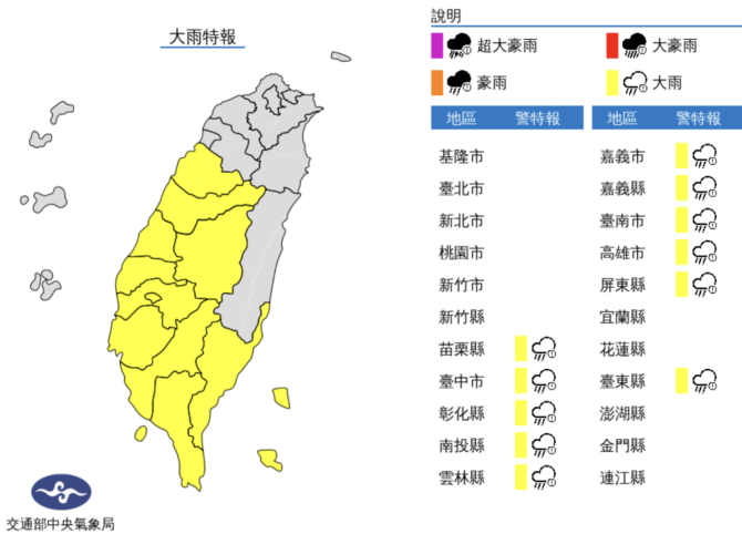 午後雷雨開炸！全台11縣市發布大雨特報