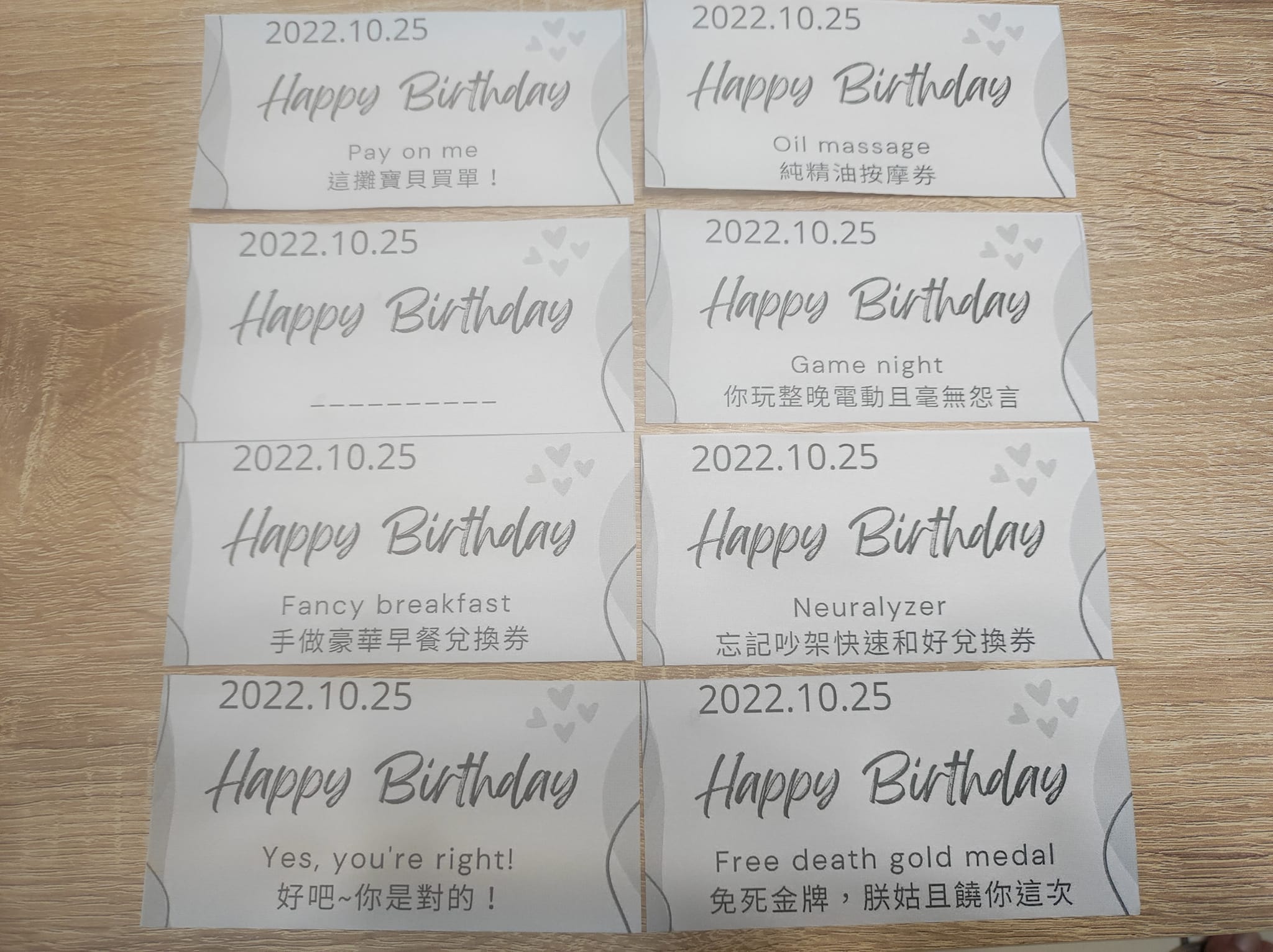 人夫生日收妻子自製8張生日兌換券 網友發現重大陷阱