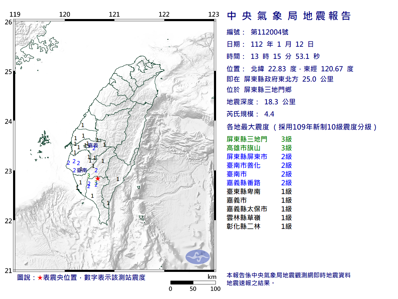地牛翻身！13:15連兩震　「規模4.4」最大震度3級