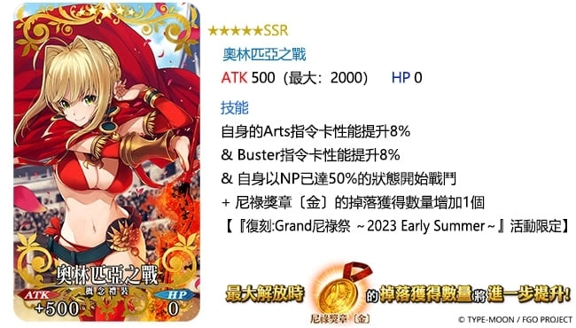 《FGO》繁中版舉辦「復刻：Grand尼祿祭～2023 Early Summer～」，靈衣「奧林匹亞體操服」限時復刻