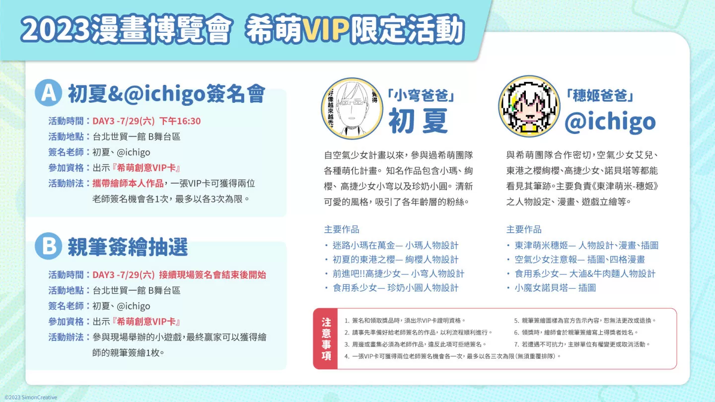 【2023漫博】希萌創意邀請「高捷少女小穹」初夏、「東津萌米」@ichigo舉辦聯合簽名會！