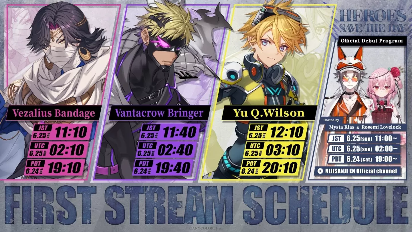 NIJISANJI EN 三位新進 Vtuber 正式亮相，與日本的英雄們一起打擊邪惡！