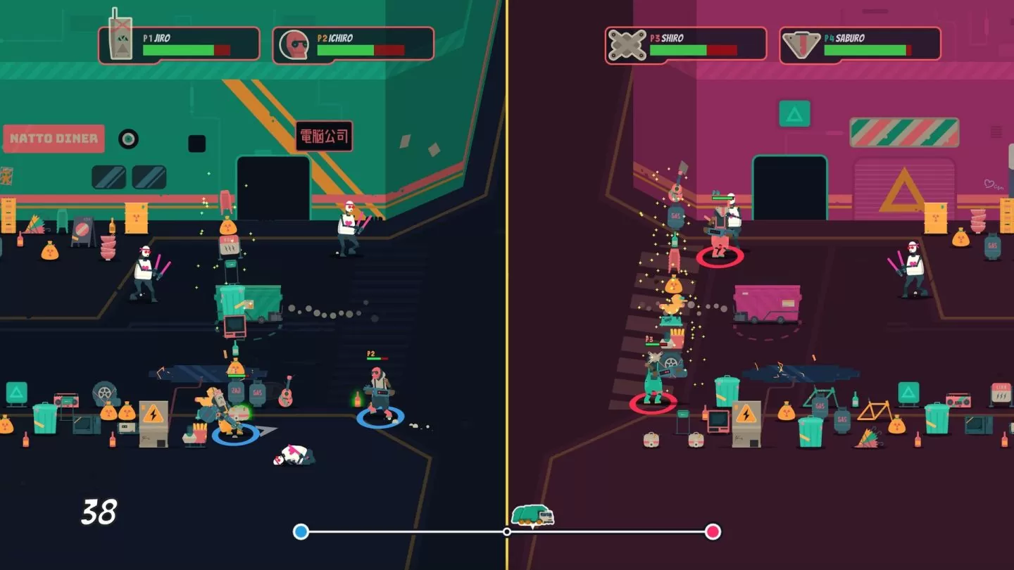 2D 格鬥動作《PixelJunk Scrappers Deluxe》7/27 發售，把擋路的傢伙通通扔進垃圾車！