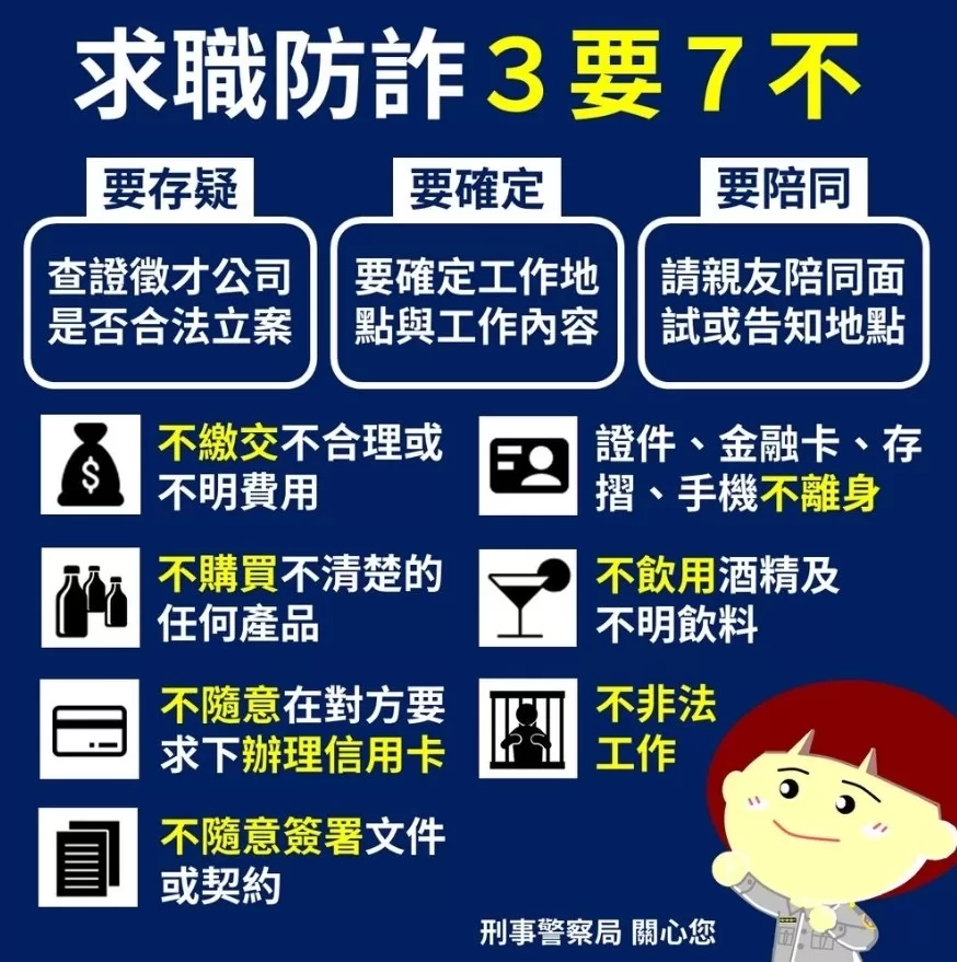 暑期求職誘惑多！保警宣導「3要7不原則」防詐騙