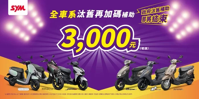 搶攻年底汰舊潮 三陽全車系汰舊加碼3000 最高補助2.3萬