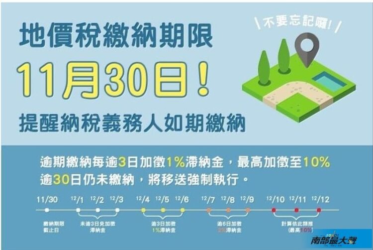 約定轉帳繳納地價稅納稅義務人,請於12月2日前預留存款 約定轉帳繳納地價稅納稅義務人,請於12月2日前預留存款