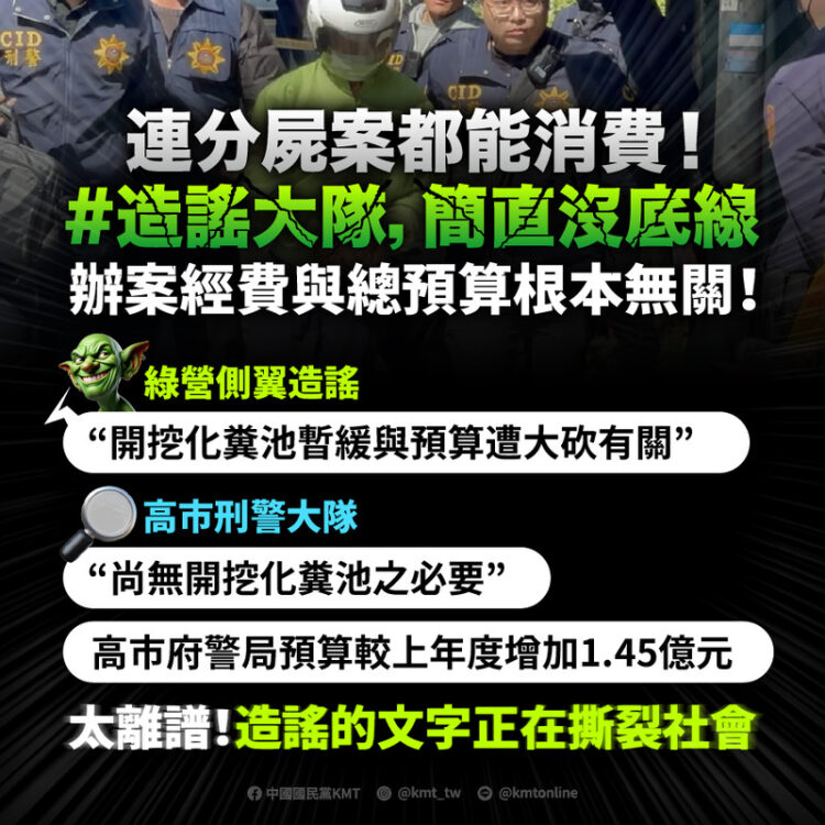 kmt：連分屍案都能消費！-造謠大隊-簡直沒底線-辦案經費與總預算根本無關！