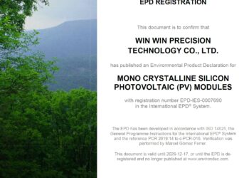 有成精密winaico太陽能模組獲得epd環境宣告，目前業界唯一