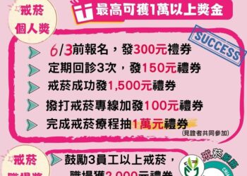 衛生局推動「來嘉戒菸好禮獎不完」，戒菸成功抽1萬獎金