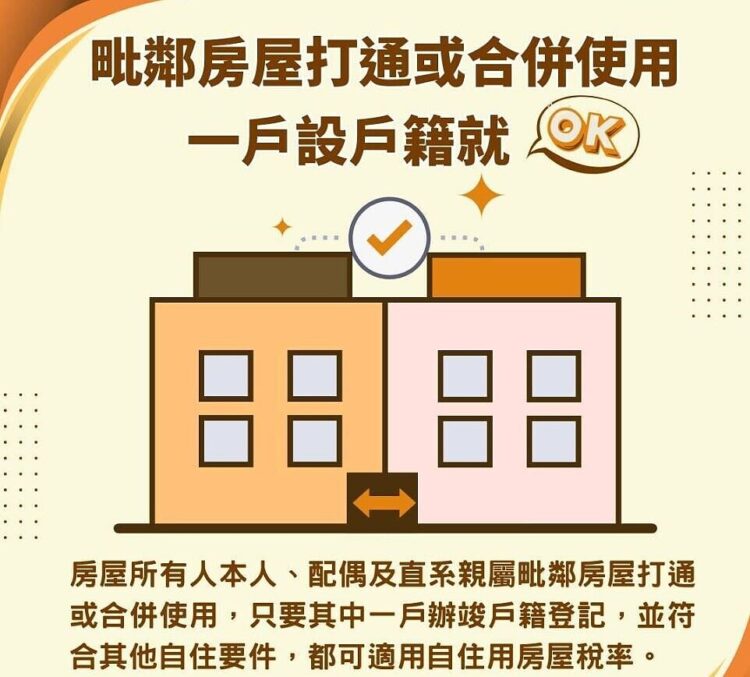 相鄰房屋打通或合併 「符合條件」可適用自住稅率 相鄰房屋打通或合併-「符合條件」可適用自住稅率