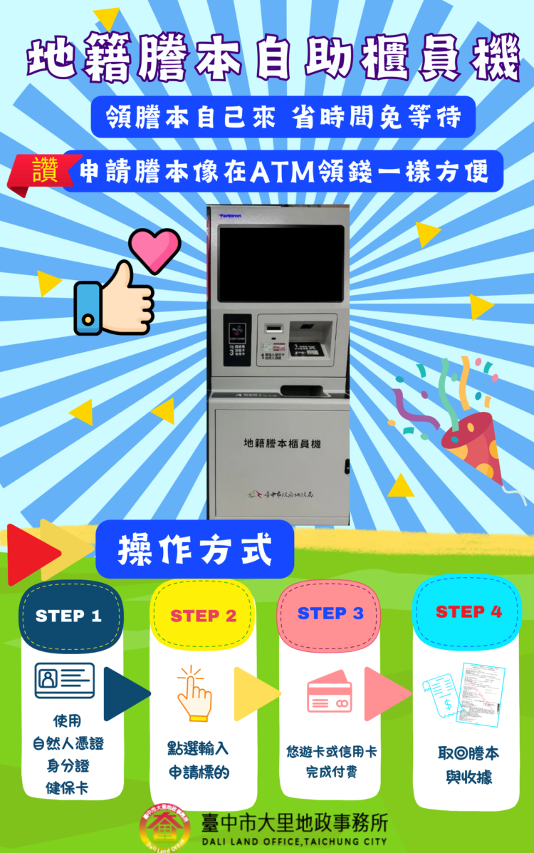 臺中市推動地政數位化-地籍謄本櫃員機正式上線