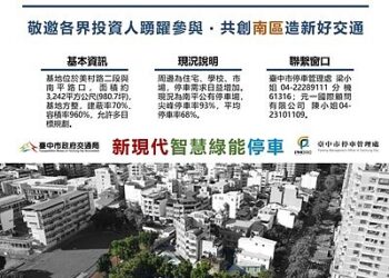 台中南平停車場BOT招商起跑 打造300席停車空間