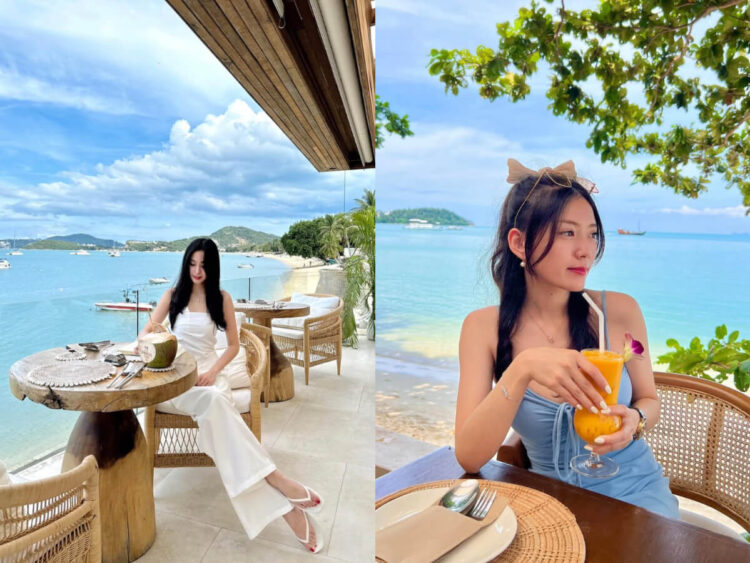 泰國美食｜蘇梅島必追的網美打卡餐廳，蔚藍海面、月牙沙灘、懸崖的美景和浪漫白色紗帳，一次全都擁有。