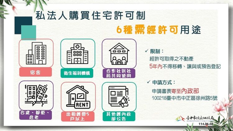 防短期炒作!禁私法人買受「台中市」逾4000萬房作為宿舍 防短期炒作!禁私法人買受「台中市」逾4000萬房作為宿舍