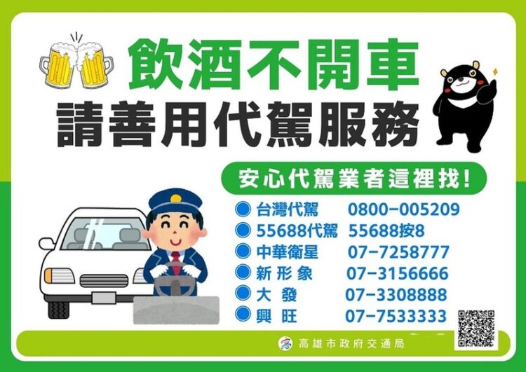 酒駕零容忍!交通局呼籲拒絕酒駕行為、善用代駕服務 酒駕零容忍!交通局呼籲拒絕酒駕行為、善用代駕服務