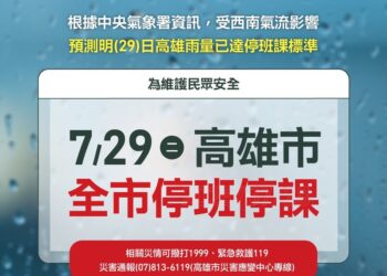 南部豪雨警戒！7/29台南、高雄、屏東、嘉義停班停課資訊總整理