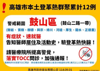 上週新增8例本土登革熱病例，籲請民眾落實「巡、倒、清、刷」