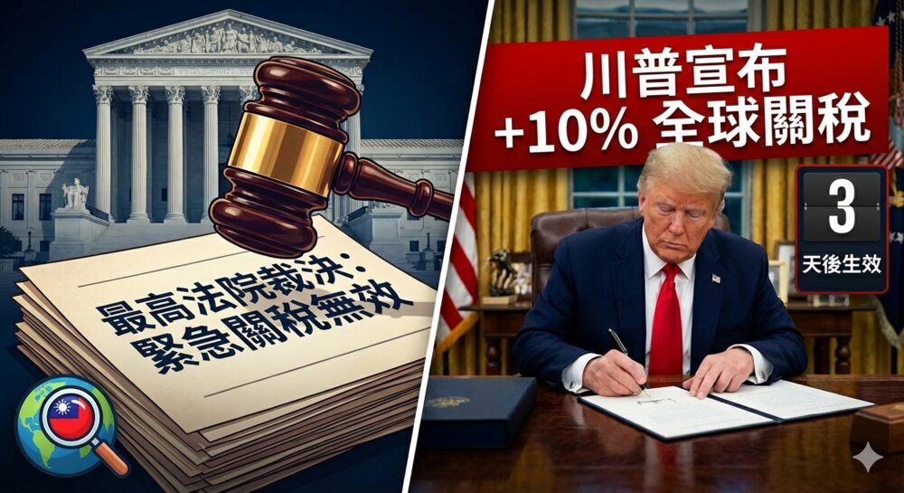 美國最高法院裁定緊急關稅逾權 行政院密切關注美方動向、強調維護國家與產業最大利益，川普宣布加碼10%關稅並將於3天後生效