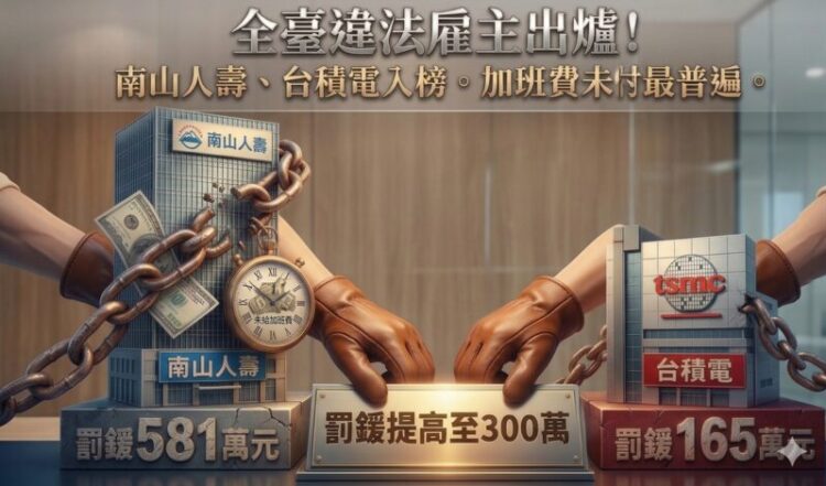 全臺十大違法雇主最新出爐！南山人壽居冠、台積電入榜，勞團呼籲修法提高罰責，未給加班費仍為最大宗