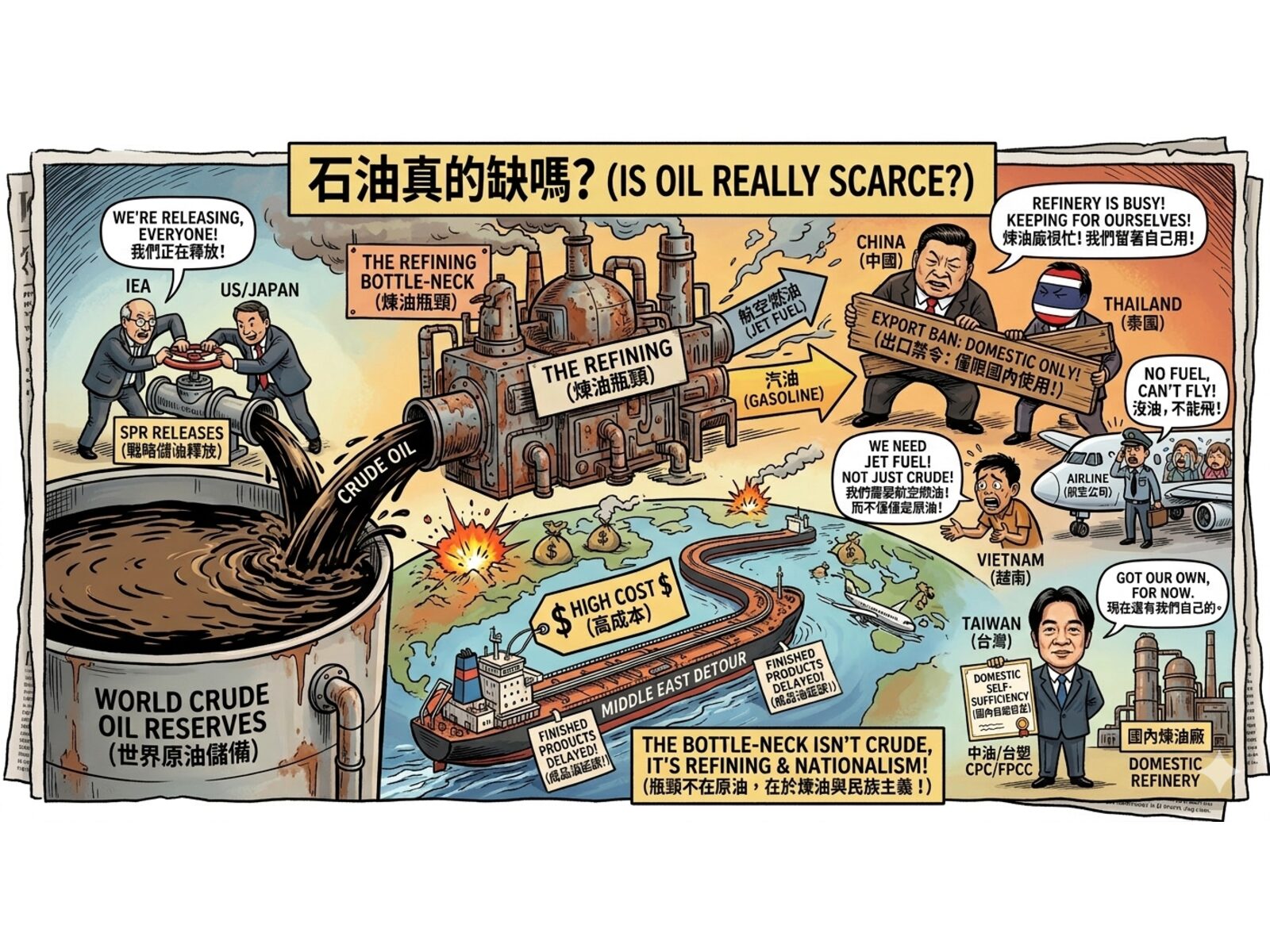 【市場深度分析】原油儲備難解「油渴」？中泰暫停航燃出口揭示供應鏈斷層