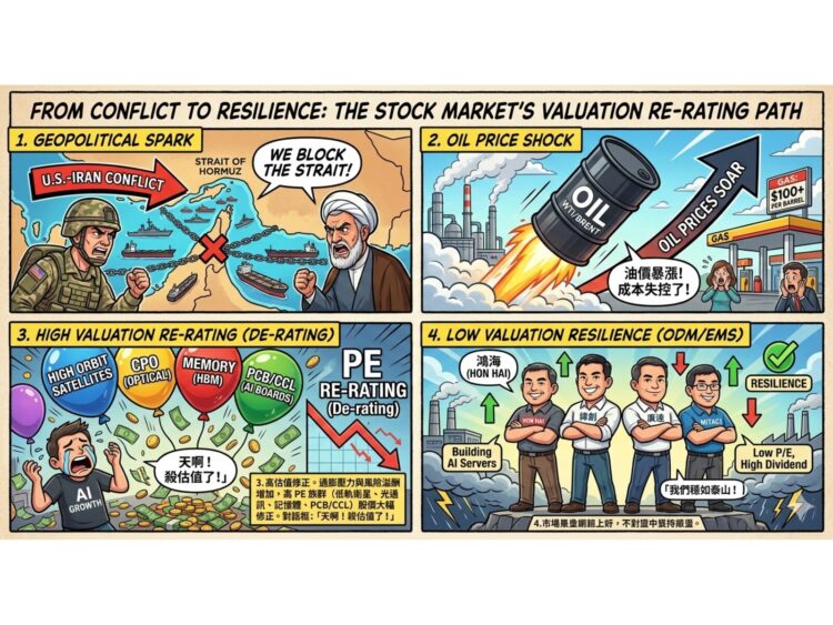 地緣政治風暴襲捲金融市場：美伊衝突引燃油價，「殺估值」浪潮下 ODM 四雄展現韌性，鴻海、廣達逆勢領軍