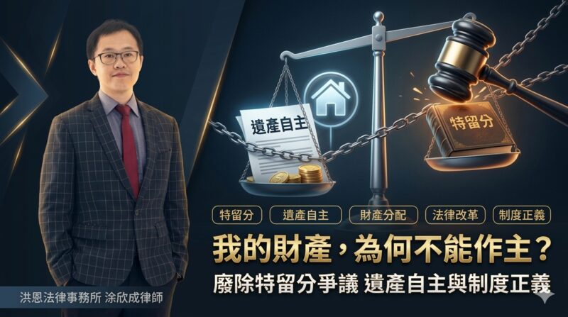 我的財產為何不能作主？洪恩法律事務所涂欣成律師談從廢除手足特留分到全數刪除特留分的制度正義與遺產自主