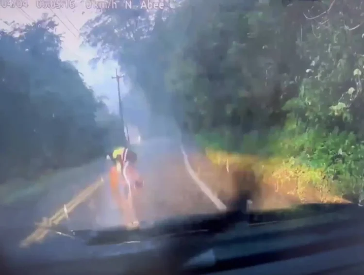 橫山警與民眾合力推滾路面落石 守護行車安全