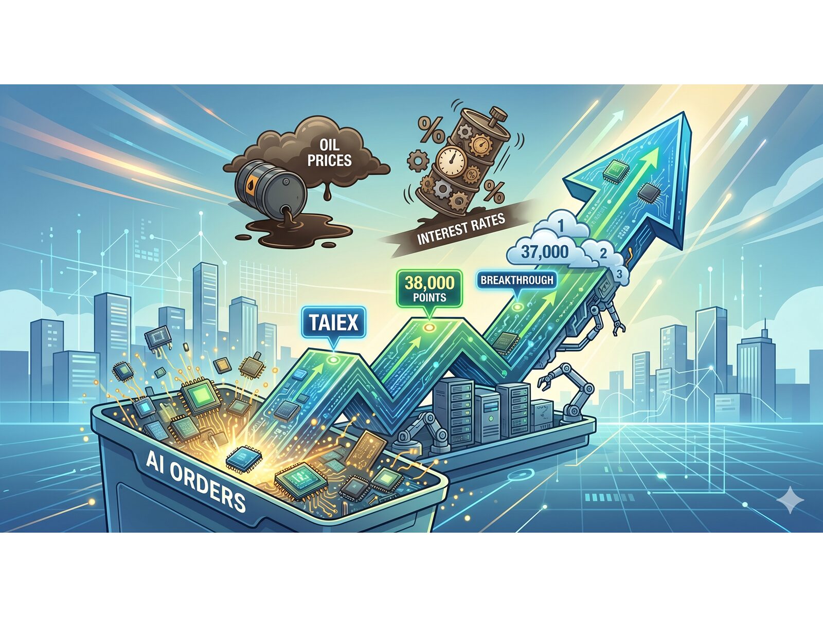 AI 訂單爆量創高 台股首破 38,000 點 油價與利率是唯一隱憂