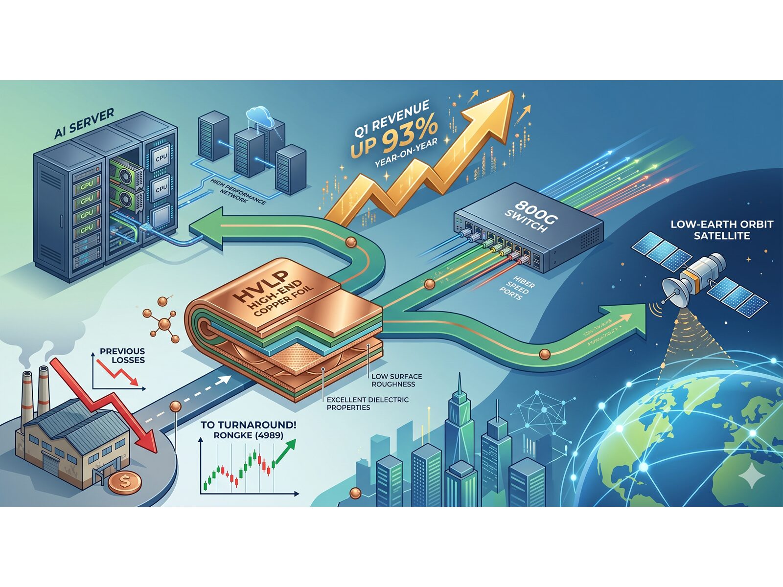 從虧損到轉機！榮科(4989)HVLP高階銅箔切入AI伺服器╳800G交換器╳低軌衛星 Q1營收年增93%