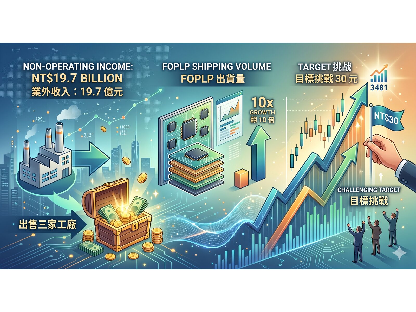 【追蹤報導】連賣三廠業外入袋 197 億 FOPLP 出貨翻 10 倍 群創（3481）目標挑戰 30 元