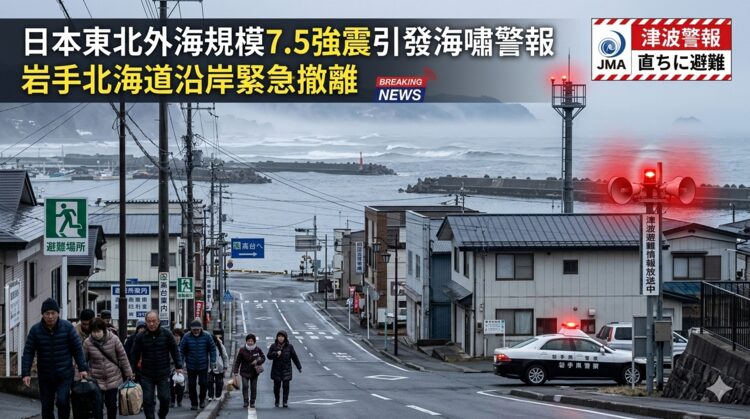 日本東北外海規模7.5強震引發海嘯警報 岩手、北海道沿岸緊急撤離