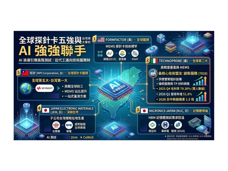 探針卡台灣廠商有哪些與世界合作？AI 浪潮引爆高階測試需求 全球五大探針卡巨頭出列
